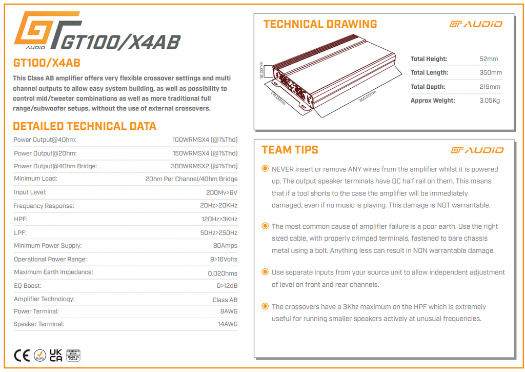 GT Audio GT-100/x4AB 4-kanavainen vahvistin