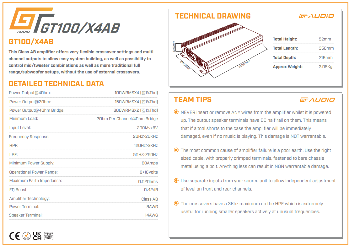 GT Audio GT-100/x4AB 4-kanavainen vahvistin