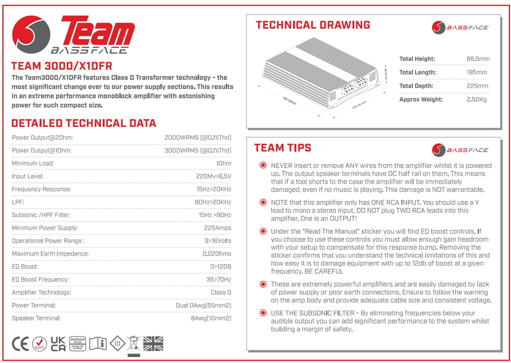 Team 3000/X1DFR Class D Monoblock Full Range Amplifier 3000w RMS (KAMPANJA HINTA 239€ päivittyy automaattisesti kassalla)